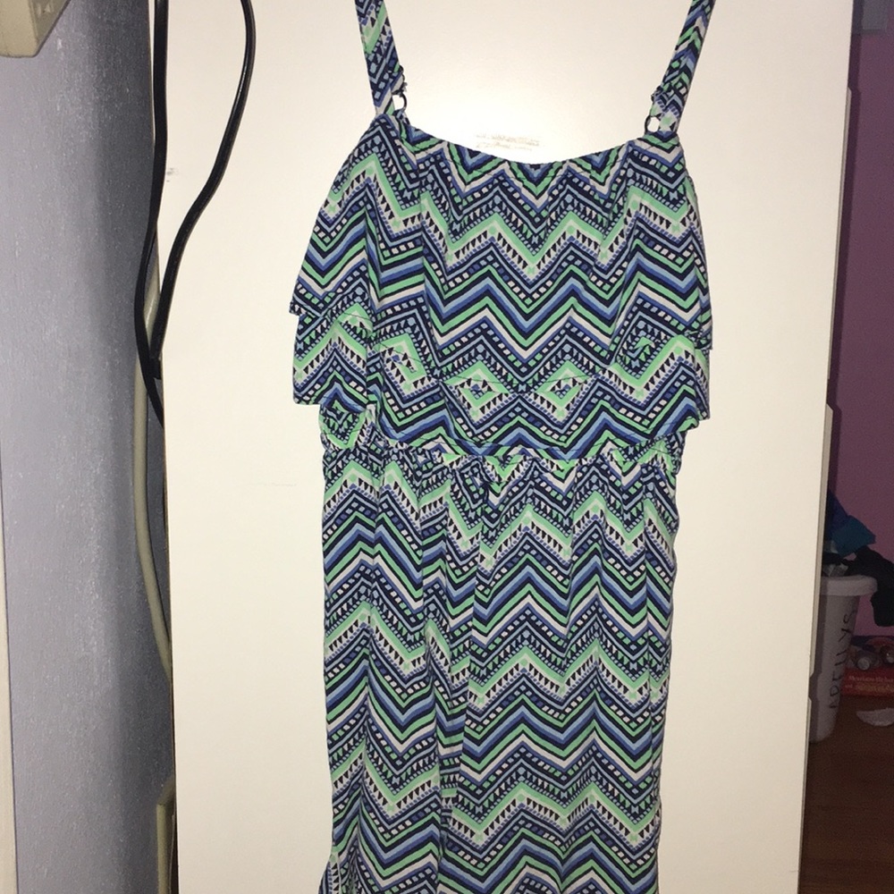 Justice Romper Blue/Green/White pattern